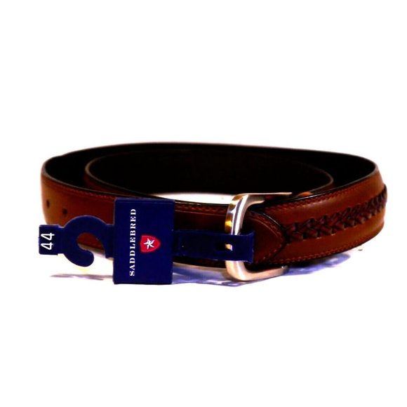 Saddlebred Belt Brown Genuine Leather 1.5" Wide Size 44 NWT New Middle Braid - Picture 1 of 9